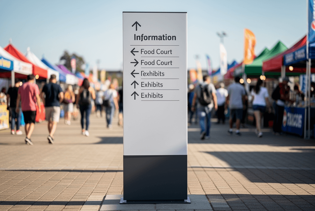 Totem directionnel pour foire extérieure